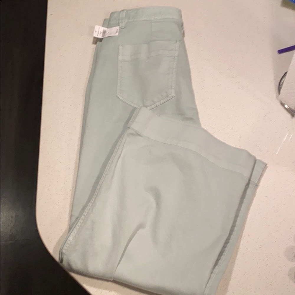 High rise, wide leg-crop teal jeans